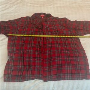 Macy's Red and‎ Black Christmas Plaid 100% Cotton Flannel Pajama Shirt